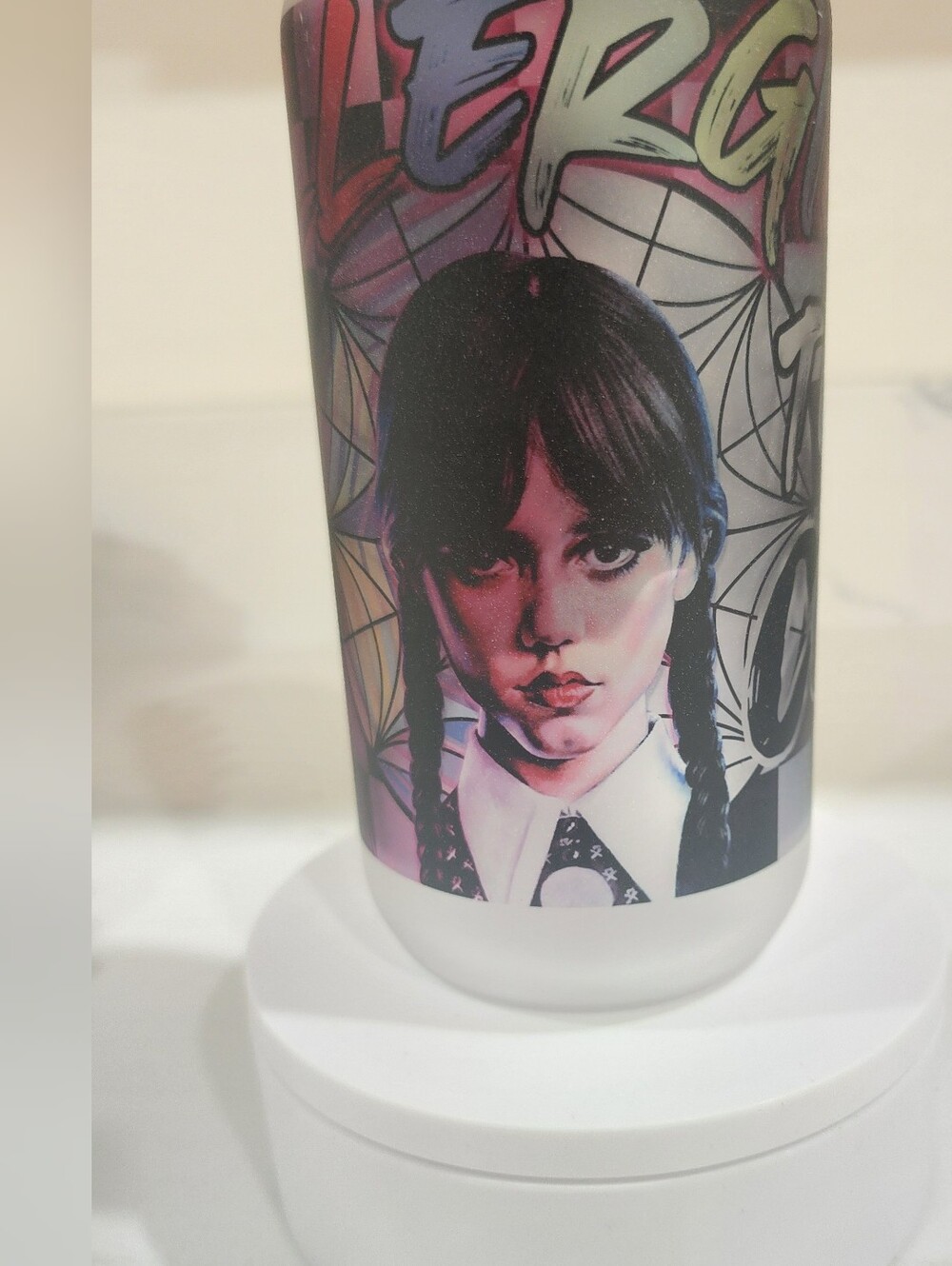 Wednesday Addams Frosted Glass Can with Bamboo Lid